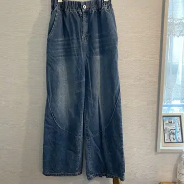 데님 와이드 레그 팬츠 밴딩 허리 새상품급