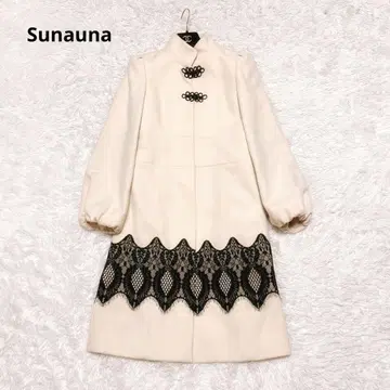 Sunauna 레이스 차이나 울 롱 코트 스탠드 카라