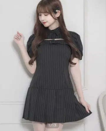 pium 벨트 스트라이프 원피스 블랙