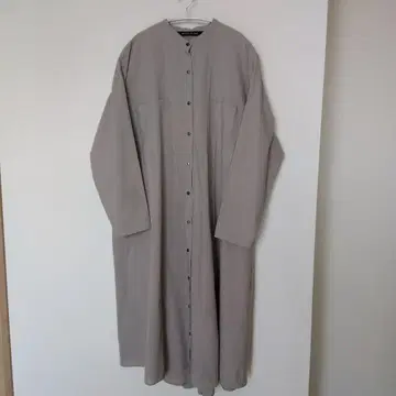 mizuiroind 밴드 카라 플레어 셔츠 원피스 롱 그레이지