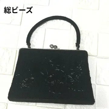 빈티지 비즈 꽃무늬 자수 블랙 핸드백 총 비즈 가마구치