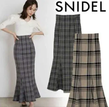 snidel 체크 하이웨스트 타이트 플레어 헤 스커트 XS