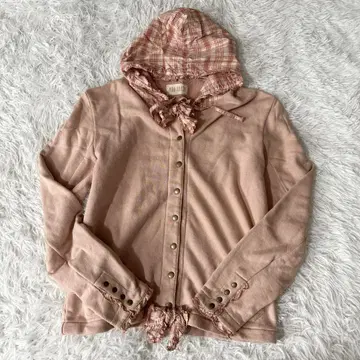 핑크하우스 후드티 체크 핑크 계열 레이스 리본