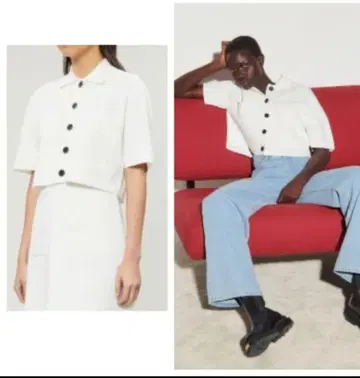 SANDRO 밀라노 리브 반팔 박스 니트 가디건