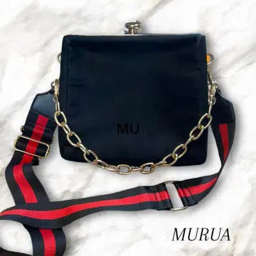 MURUA 미니 숄더백 블랙 x 빨간색 스트랩 2WAY 체인 콤비