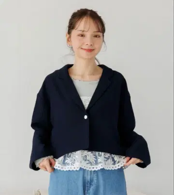 네이비 노카라 자켓 버튼 포함