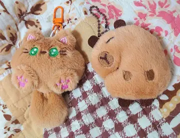 고양이와 곰 봉제 인형 키링 2세트
