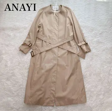 ANAYI 발수 개버딘 크루 코트 노카라 벨트 베이지 36 사이즈