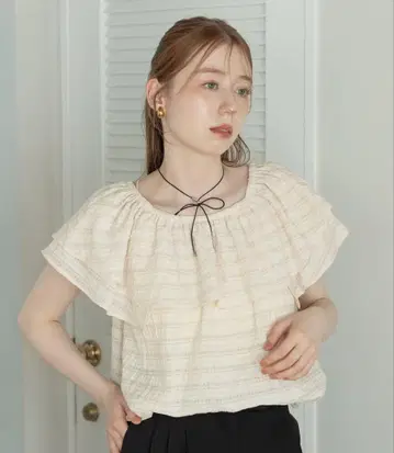 hinari 시어 체크 프릴 블라우스