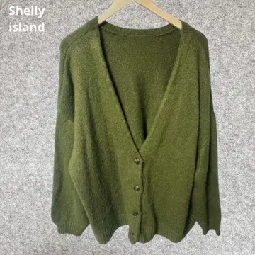 Shelly island 올리브 그린 V넥 버튼 가디건