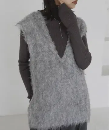 hellam 믹스 샤기 V넥 베스트