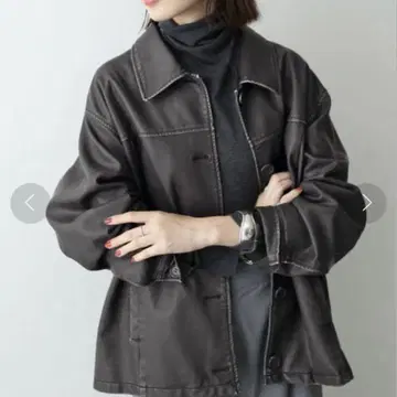 슬로브 이에나 빈티지 라이크 인조 가죽 블루종 자켓
