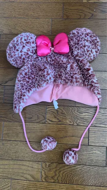 미키풍 귀도리 모자 핑크 레오파드 무늬 팬캡