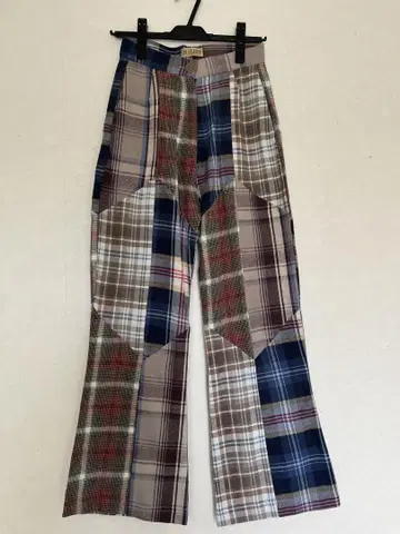 malion vintage 체크 무늬 패치워크 플레어 팬츠