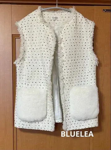 [ 미사용 새상품 ] bluelea Dot tweed fur gilet