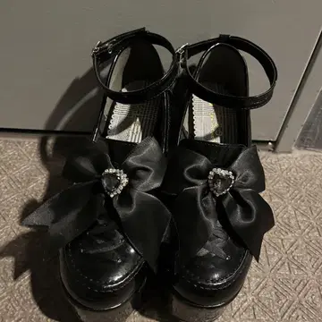 지뢰 블랙 펌프스 통굽 로퍼 신발 리본 포함