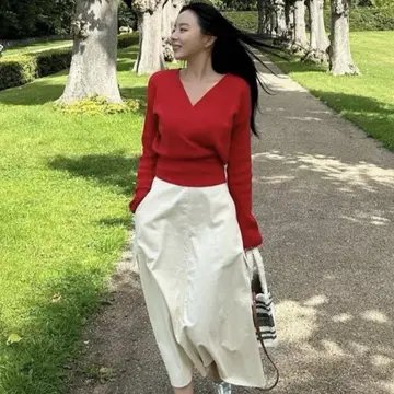 MEJIWOO 빨간색 니트 스커트 호비누나 코디 set