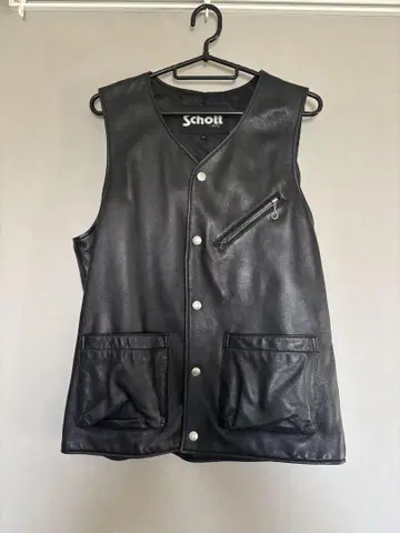 Schott 가죽 베스트 블랙