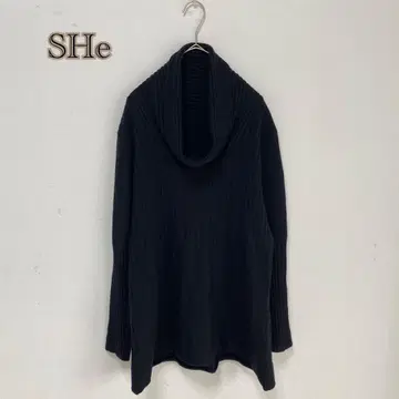 [ She/말모 ] 캐시미어 100% 리브 오프 하이넥 블랙 니트 스웨터