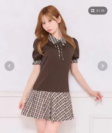 apres jour 체크 콤비 원피스