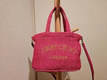 지미추 비치 토트 라피아 핸드백 2way 핑크 숄더