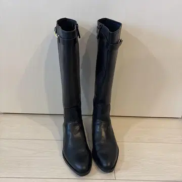 블랙 가죽 롱 부츠