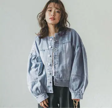 [ coca ] [ 새상품 ] 데님 볼륨 슬리브 자켓 M 라이트 블루
