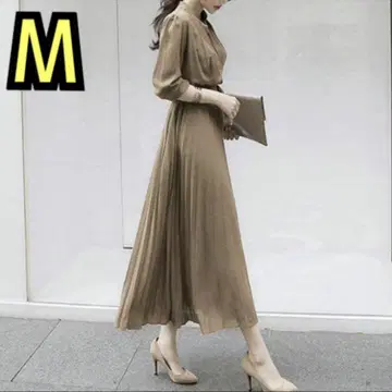 원피스 여성용 롱 원피스 플리츠 스타일리시 M 사이즈 체형 커버