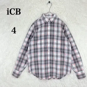 [ICB] 긴팔 셔츠 4 (M 상당) 다크 그레이 체크 무늬 코튼 혼방