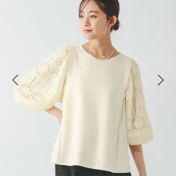 글로벌 워크 매끄러운 터치 소매 레이스 T 6부 소매 아이보리