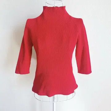 [이탈리아제] Benetton 베네통 니트 빨간색 하이넥 5부 소매 니트