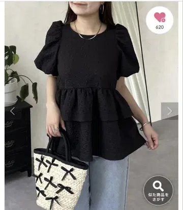 블랙 티어드 퍼프 슬리브 상의 M 사이즈