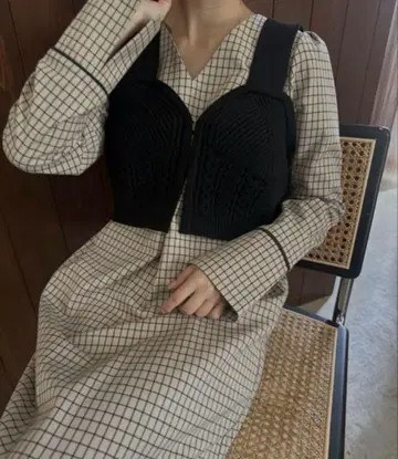 [ I am official eim ] 체크 파이핑 펜슬 원피스