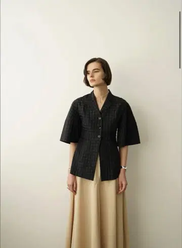 CLANE GINGHAM CHECK DOME SLEEVE SHIRT