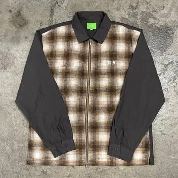 HUF 하프 드리즐러 자켓 XL 체크 긴팔 브라운