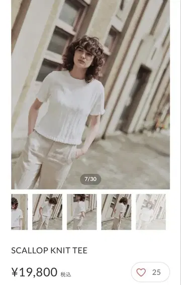 OHGA SCALLOP KNIT TEE 화이트