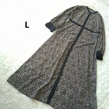 꽃무늬 바운드 칼라 맥시 길이 셔츠 롱 원피스 L 루즈핏