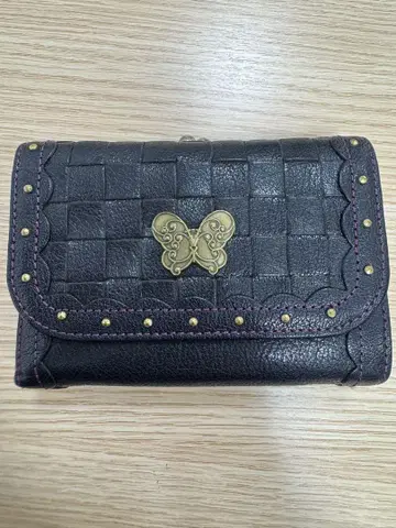 ANNA SUI 블랙 나비 장식 가죽 3단 폴더형 지갑