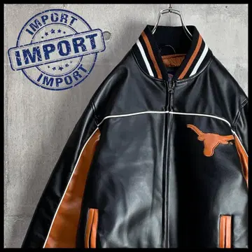 [ 레어 ] 칼리지 가죽 자켓 텍사스 롱혼 봄버 자켓