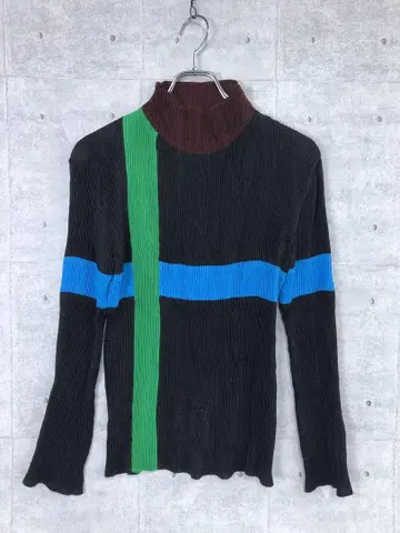 택 없음 아카이브 구제 의류 플리츠 하이넥 디자인 티셔츠 상의