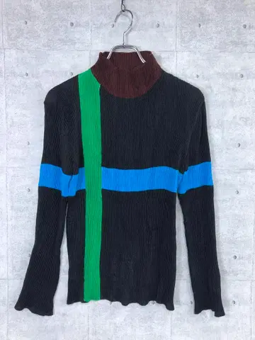 택 없음 아카이브 구제 의류 플리츠 하이넥 디자인 티셔츠 상의