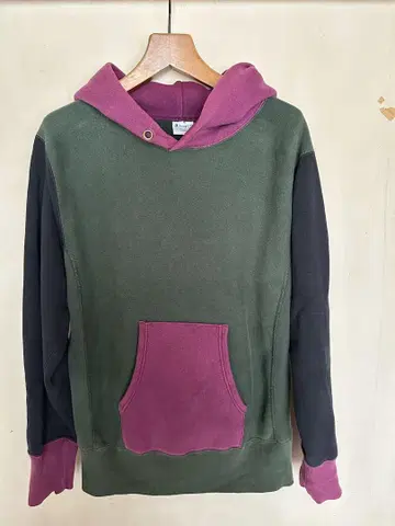 Champion Reverse Weave 후드티 L 그린/퍼플