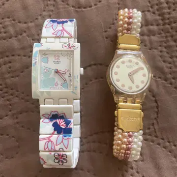 Swatch 꽃무늬와 펄 팔찌 시계 2세트