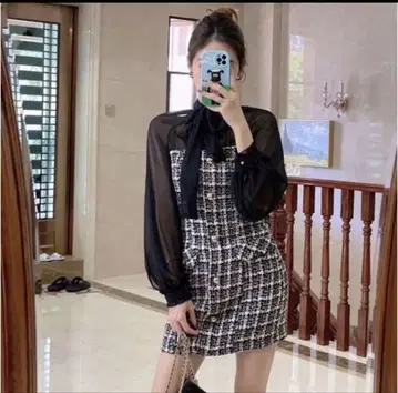 ZARA 트위드 쉬폰 미니 드레스