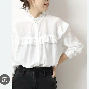 Spick & Span 프릴 코튼 블라우스 M 화이트