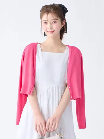 CELFORD 비쥬 단추 V넥 가디건 핑크