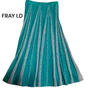 프레이 아이디 롱 니트 플리츠 스커트 플레어 트위드 Y2K