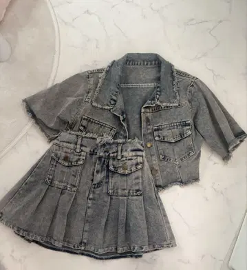 데님 셋업 플리츠 스커트