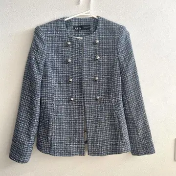 새상품급 ZARA 노카라 자켓 트위드 라운드넥 텍스처