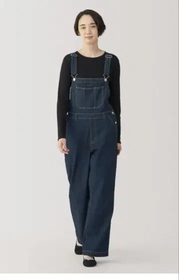 여성 나무 열매로 만든 카포크 혼방 데님 오버롤 여성 L 다크 네이비